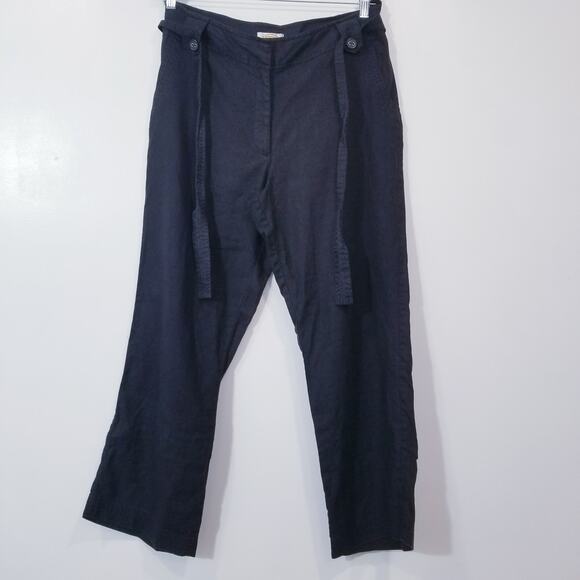 Talbots Petites Iris Linen Black Belted Straight Leg Pants - Picture 1 of 10